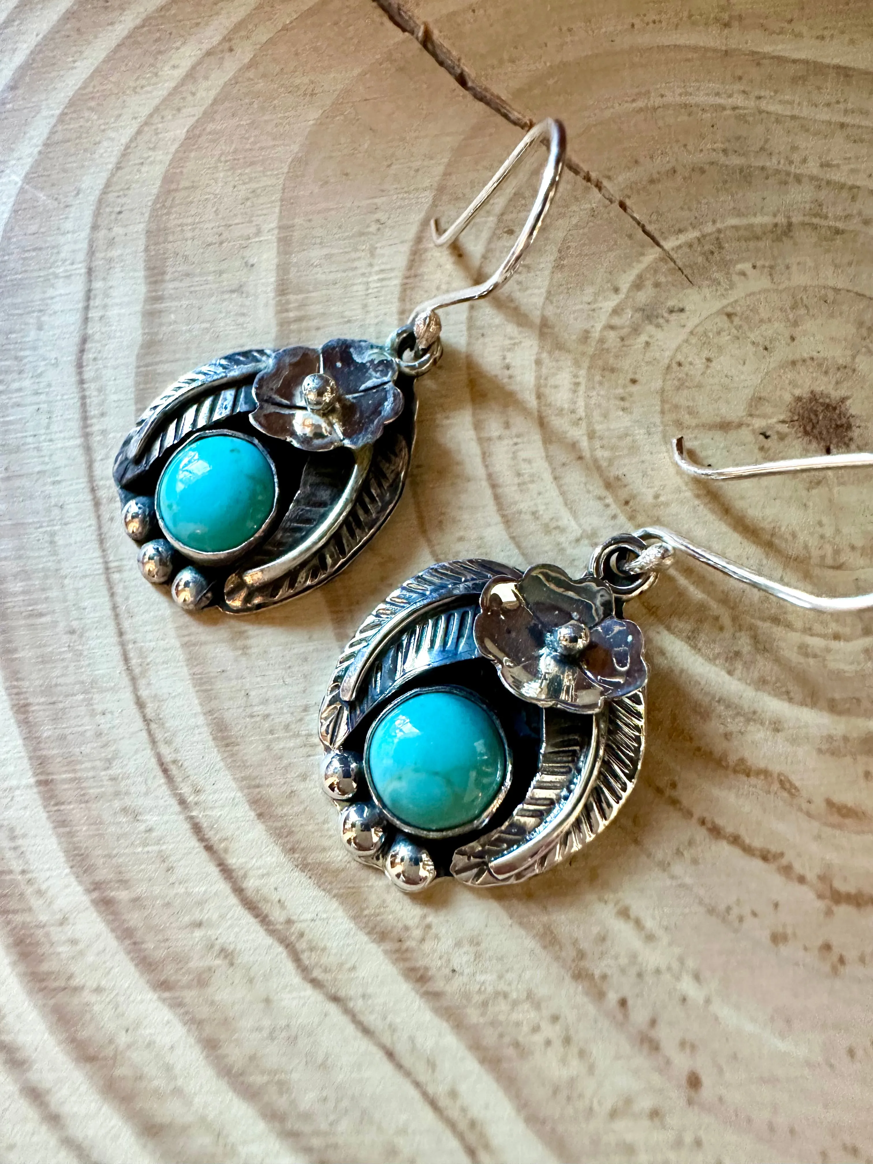 BIRDS NEST Mexican Sterling Silver and Turquoise Earrings