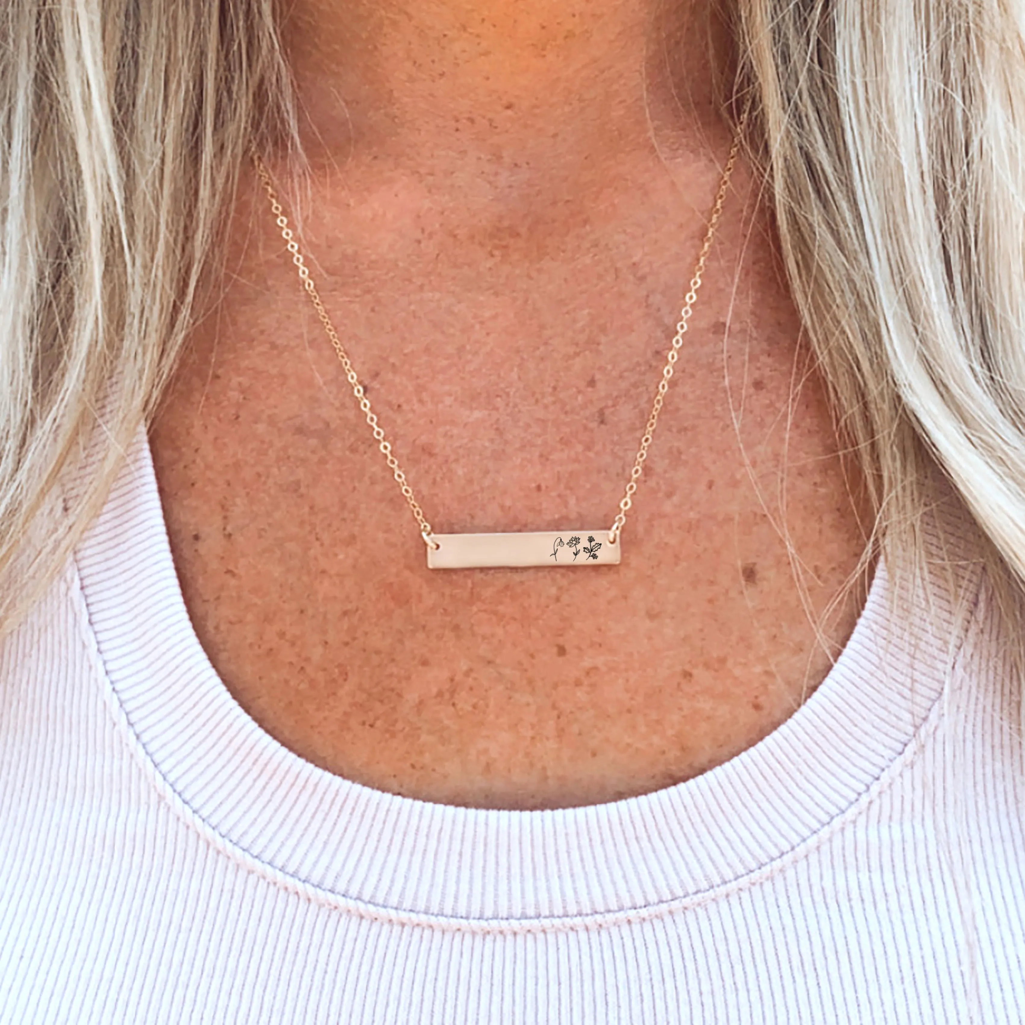 Birth Flower Bar Necklace