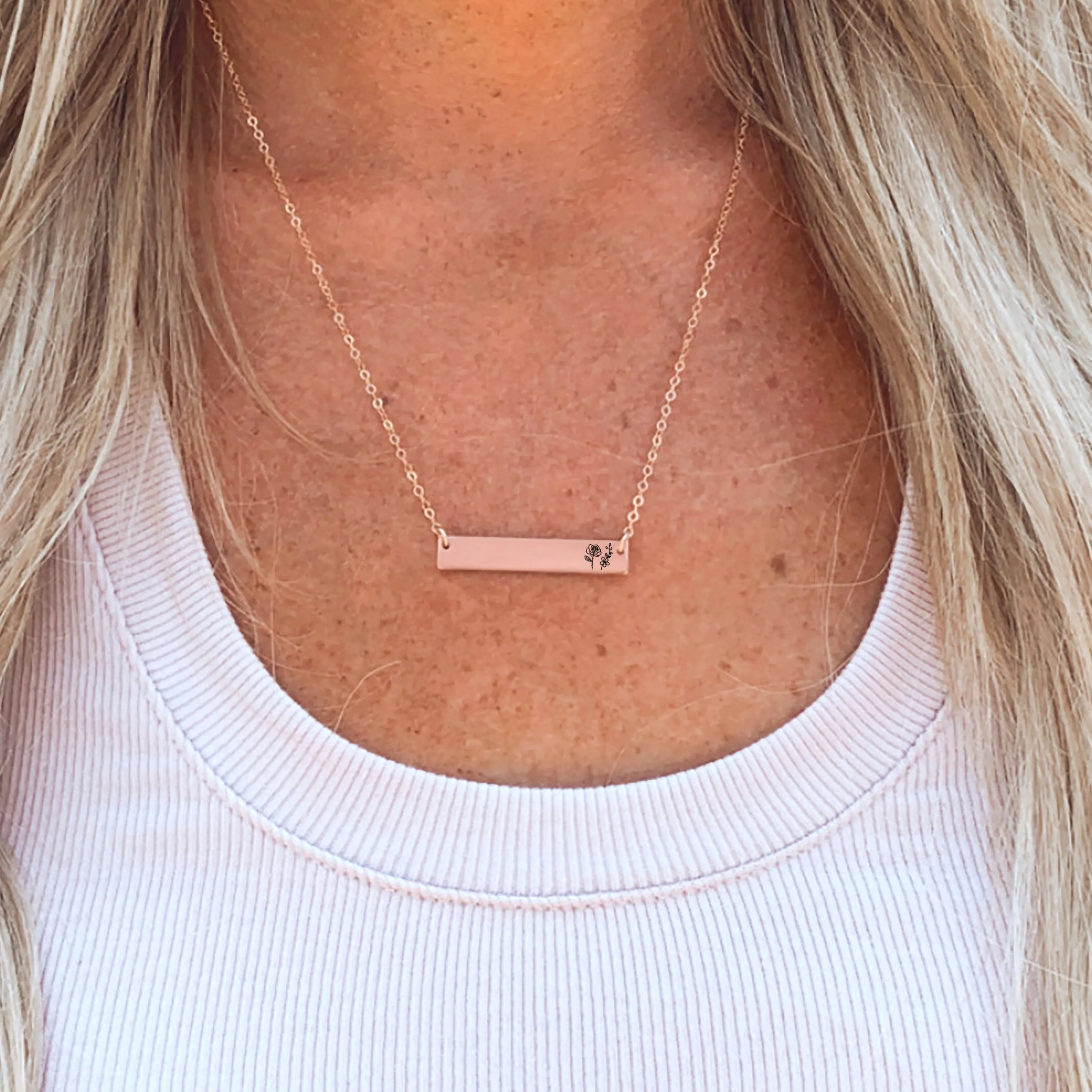 Birth Flower Bar Necklace