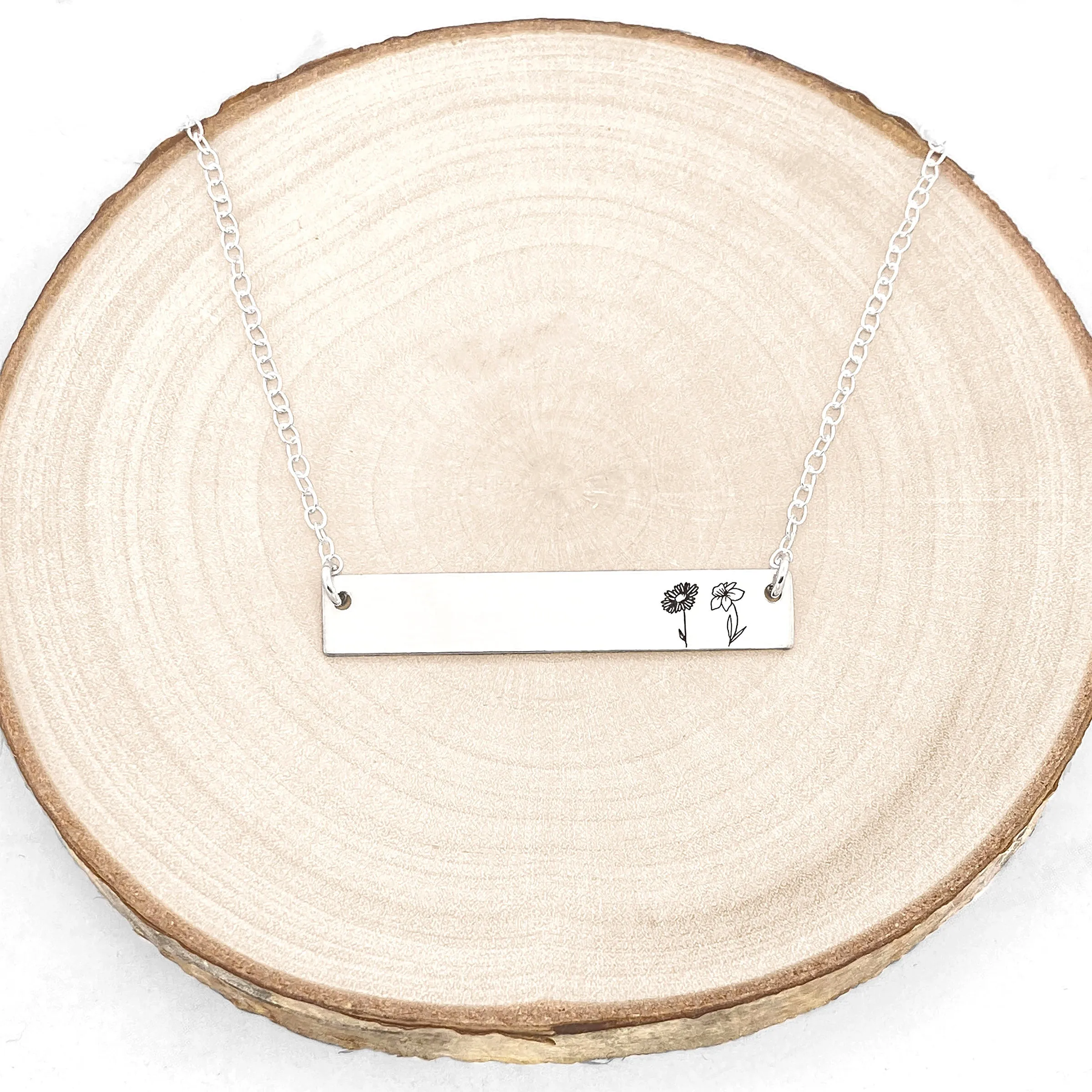 Birth Flower Bar Necklace