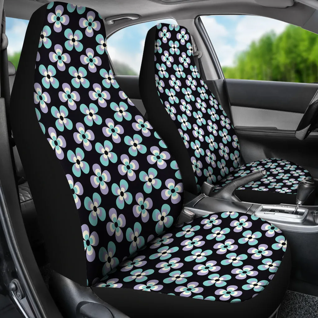 Black With Purple and Blue Retro Flowers Car Seat Covers