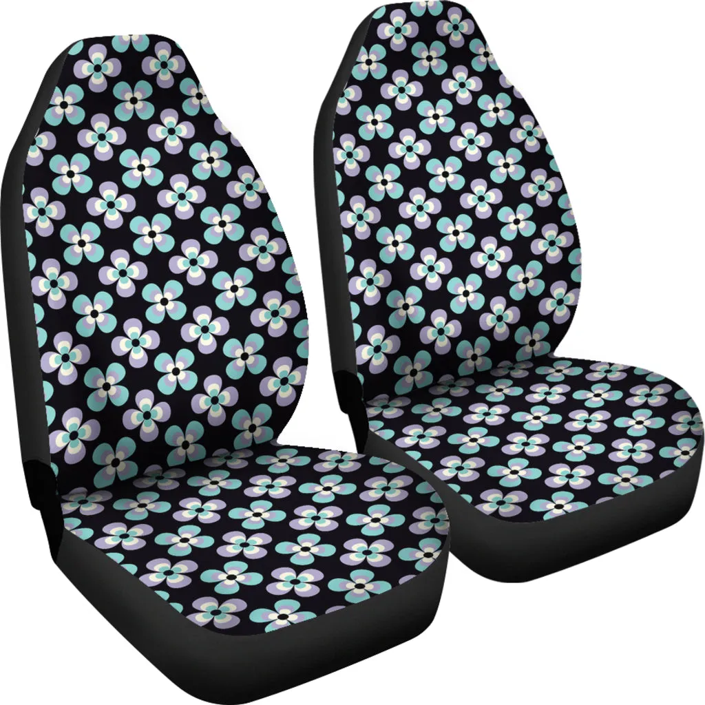 Black With Purple and Blue Retro Flowers Car Seat Covers