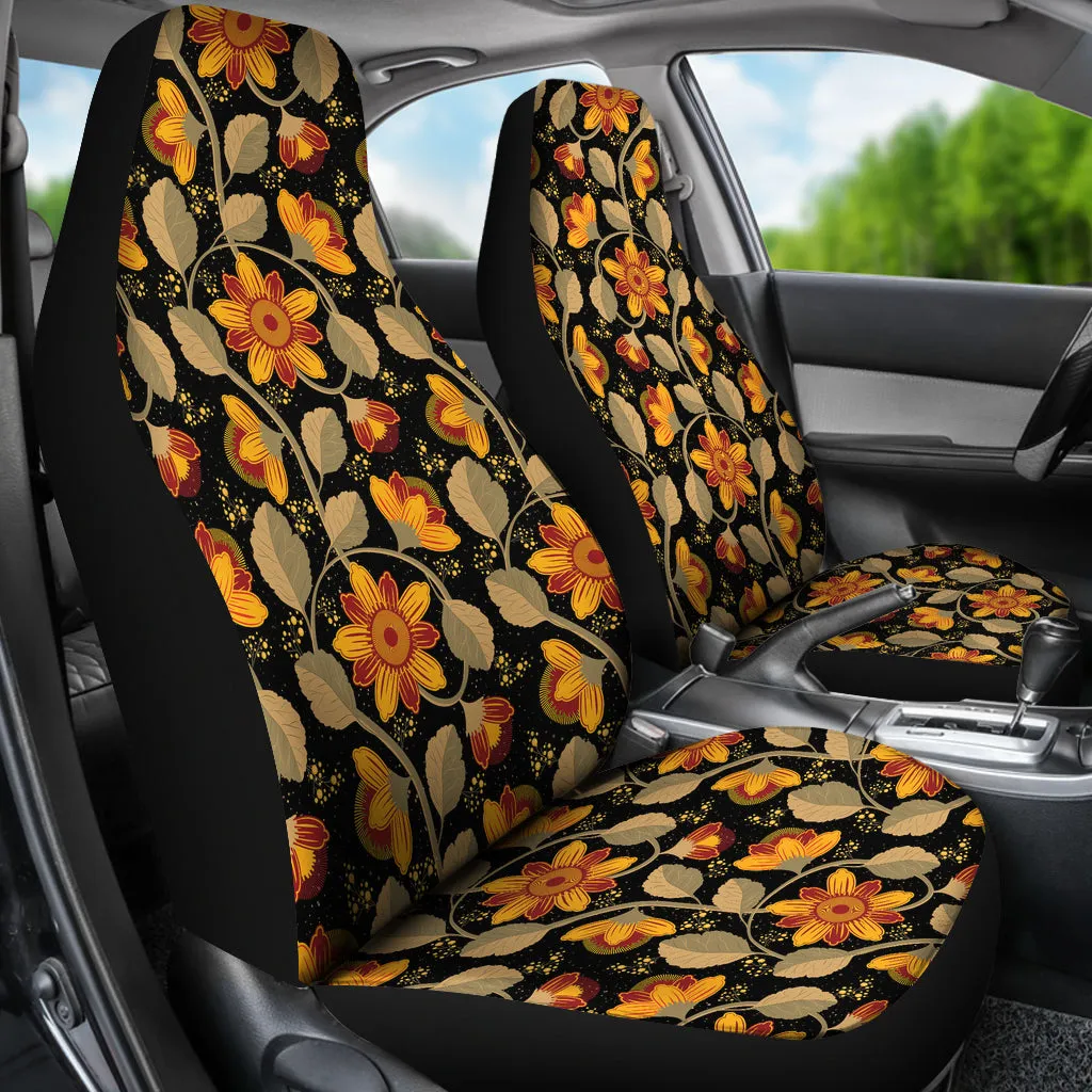 Black With Vintage Flower Pattern Car Seat Covers Set