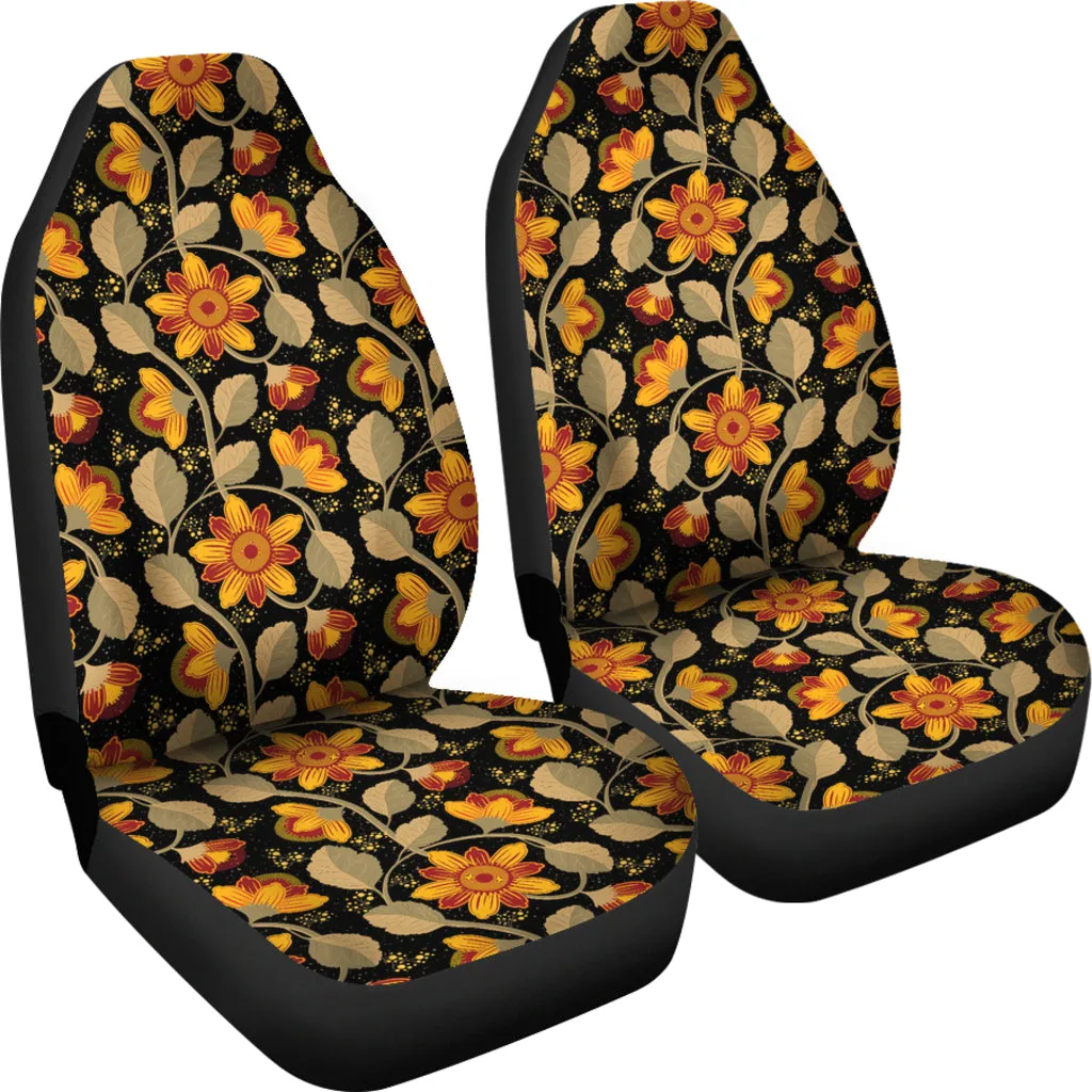Black With Vintage Flower Pattern Car Seat Covers Set