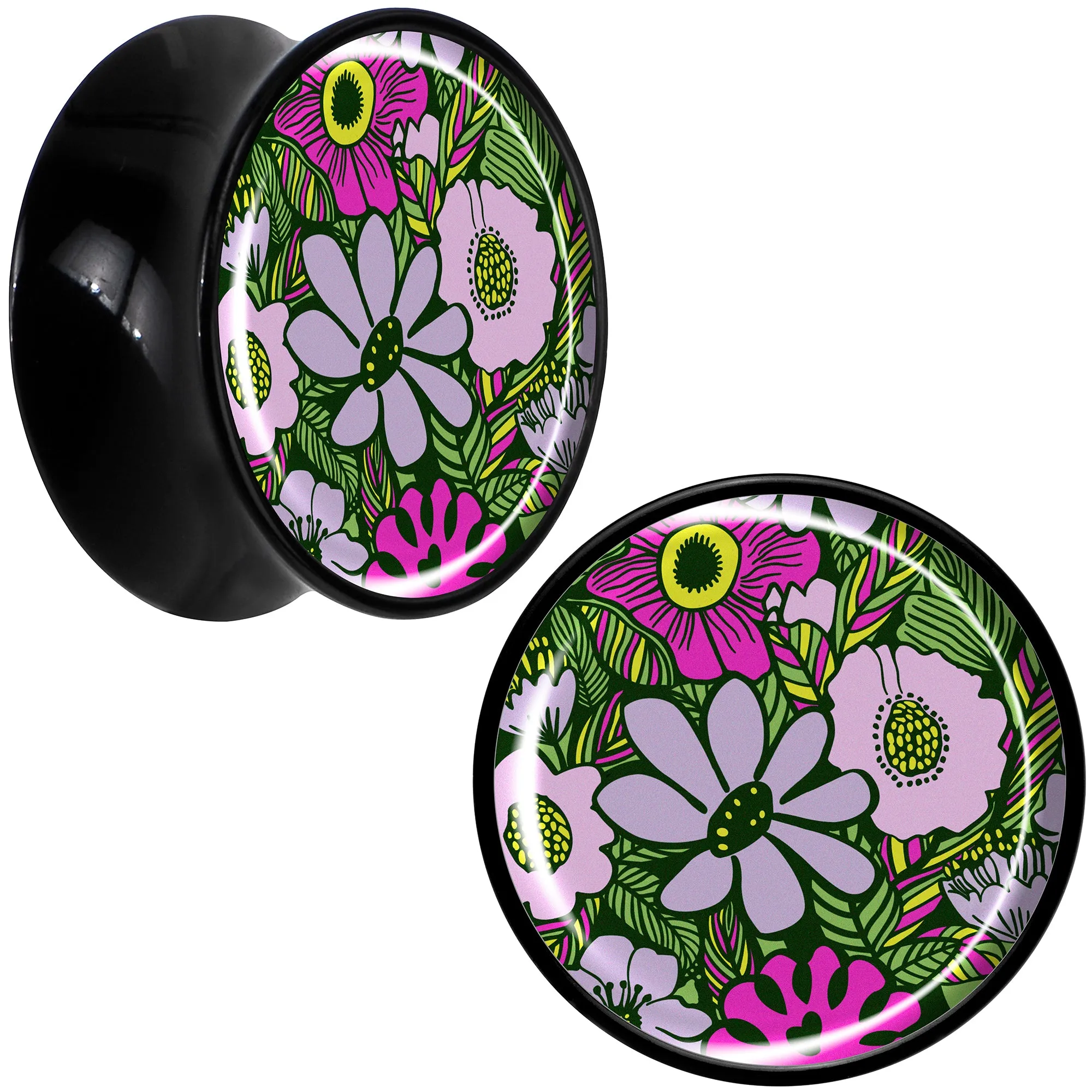 Blossom Creation Paradise of Pink Flowers Black Acrylic Saddle Plug Set
