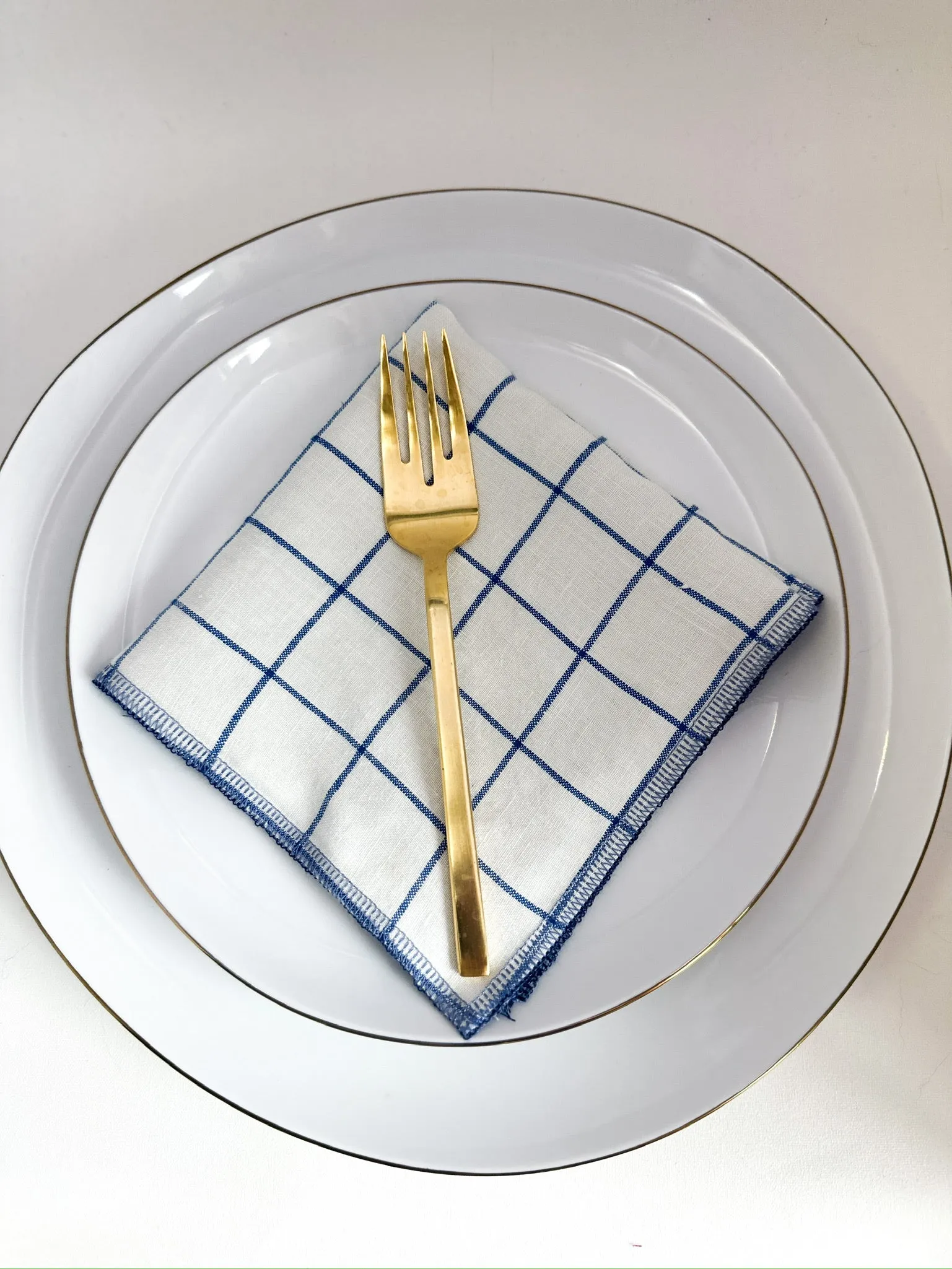 Blue and White Check and Dainty Vines Reversible Napkins