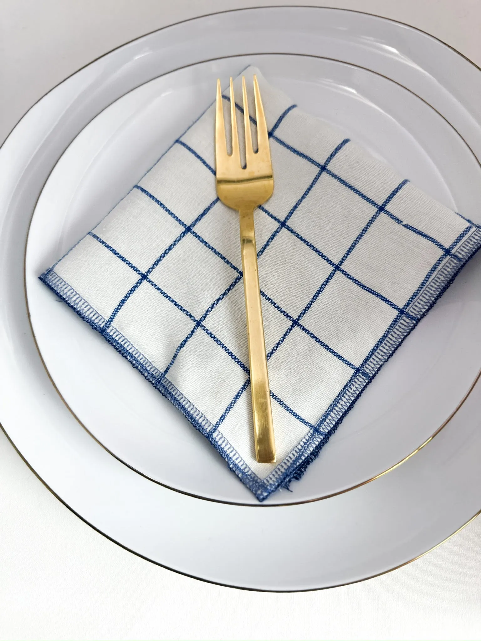 Blue and White Check and Dainty Vines Reversible Napkins