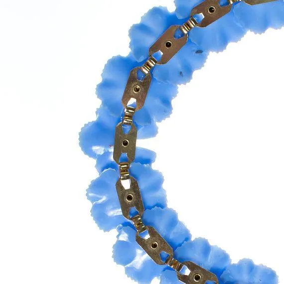 Blue Lucite Necklace with Pale Blue Rhinestones, Gold Tone, J Hook Clasp