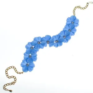 Blue Lucite Necklace with Pale Blue Rhinestones, Gold Tone, J Hook Clasp