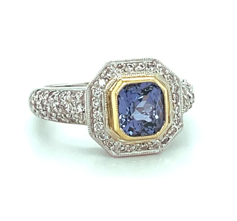 Bluish Purple Spinel and Diamond Cocktail Ring in 18k White and Yellow Gold