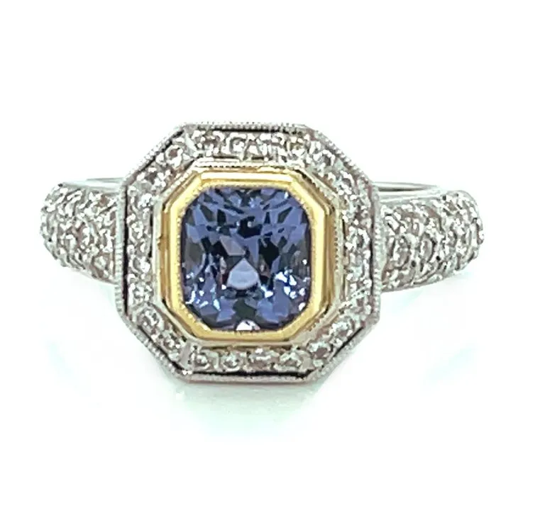 Bluish Purple Spinel and Diamond Cocktail Ring in 18k White and Yellow Gold