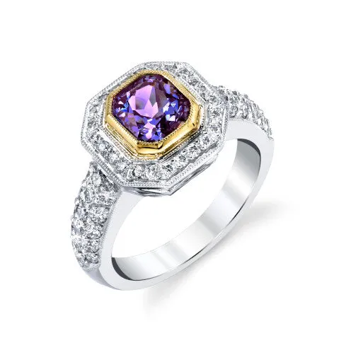 Bluish Purple Spinel and Diamond Cocktail Ring in 18k White and Yellow Gold