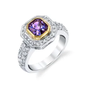 Bluish Purple Spinel and Diamond Cocktail Ring in 18k White and Yellow Gold