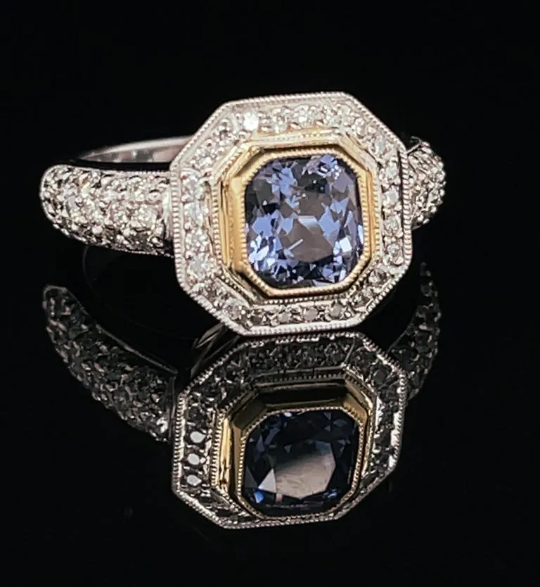 Bluish Purple Spinel and Diamond Cocktail Ring in 18k White and Yellow Gold