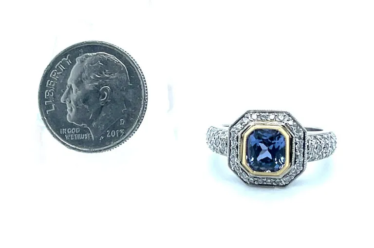 Bluish Purple Spinel and Diamond Cocktail Ring in 18k White and Yellow Gold