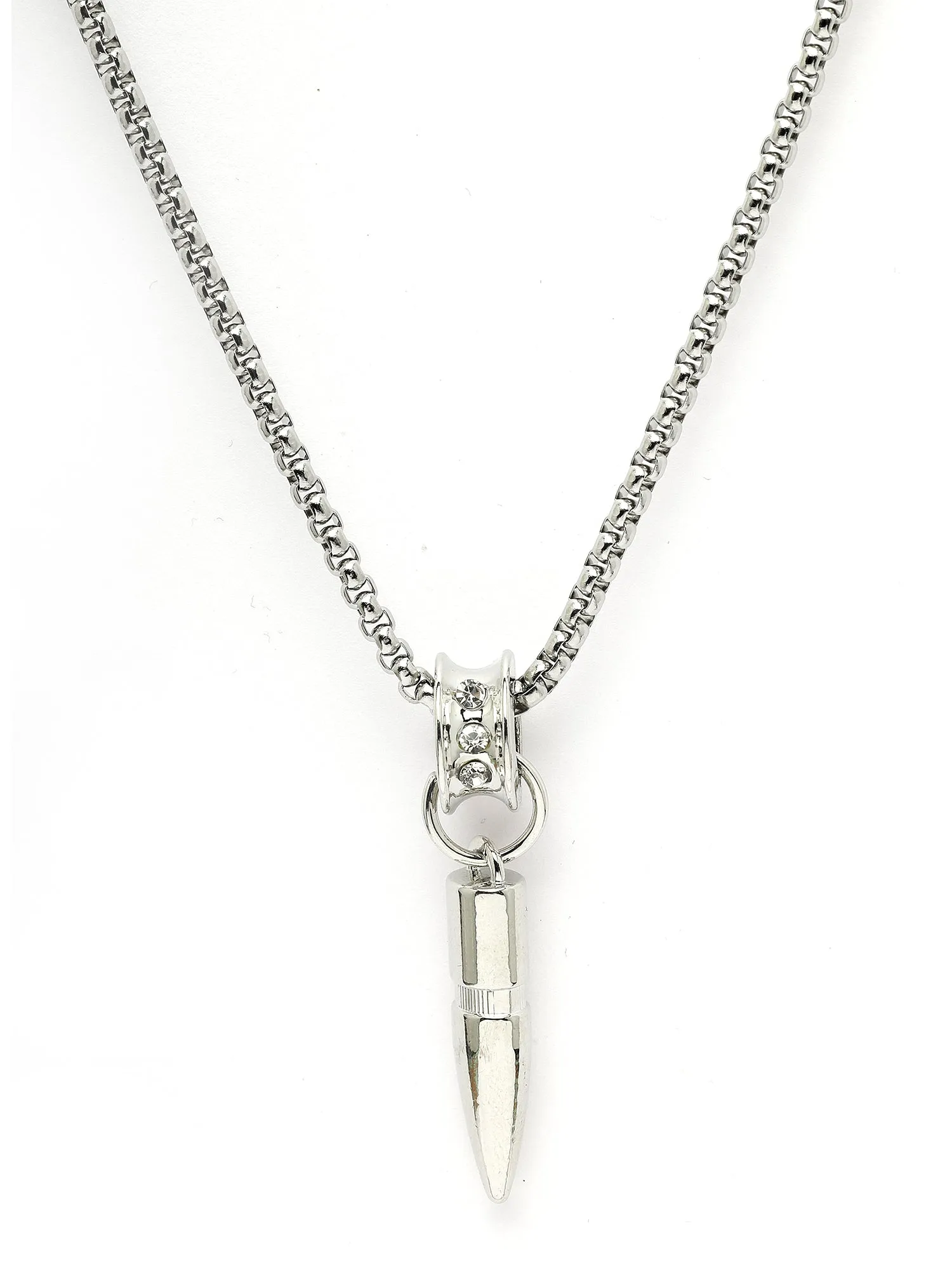 Bohey by KARATCART Silver Plated Bullet Metal Chain Pendant for Men