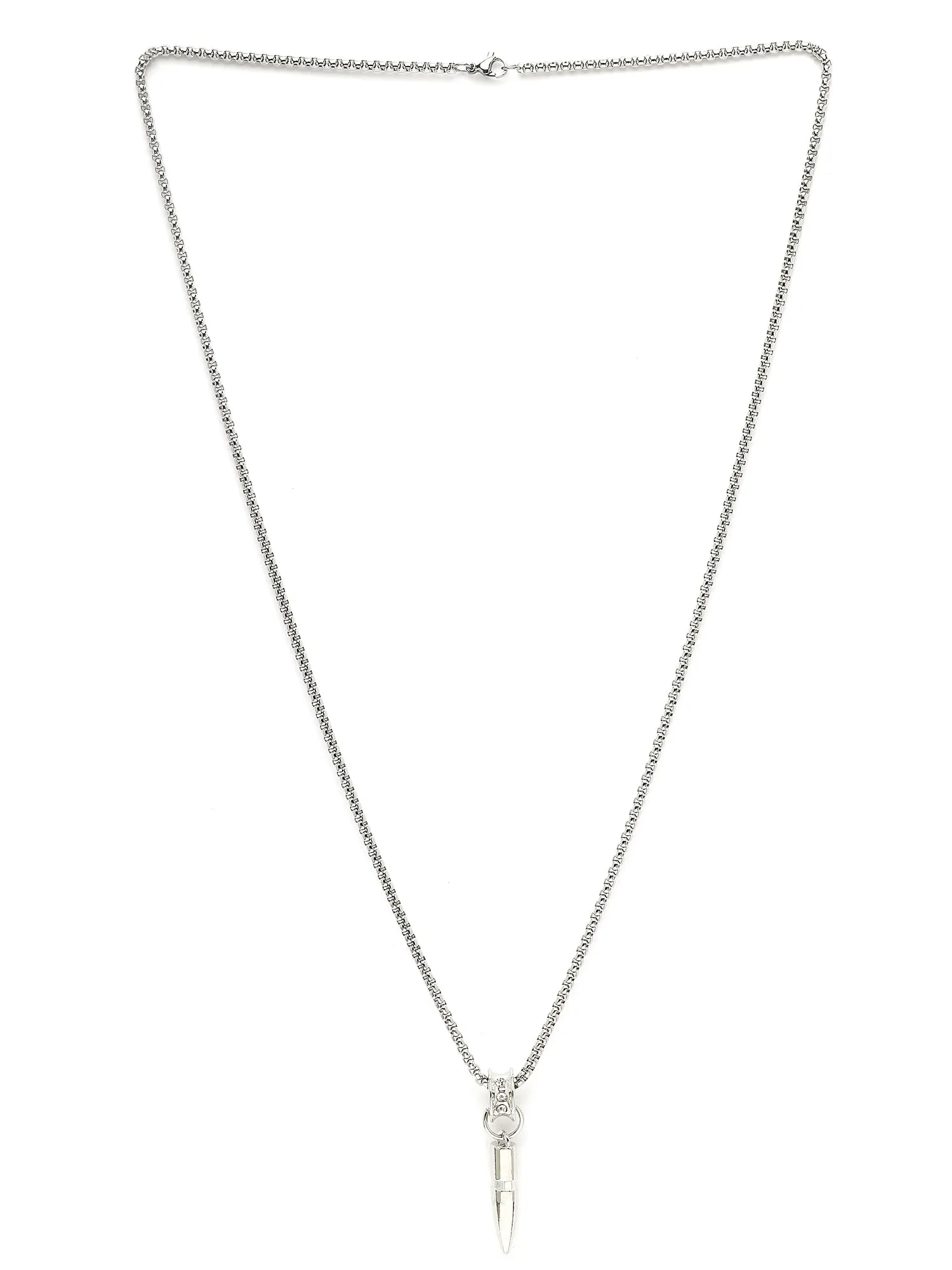 Bohey by KARATCART Silver Plated Bullet Metal Chain Pendant for Men