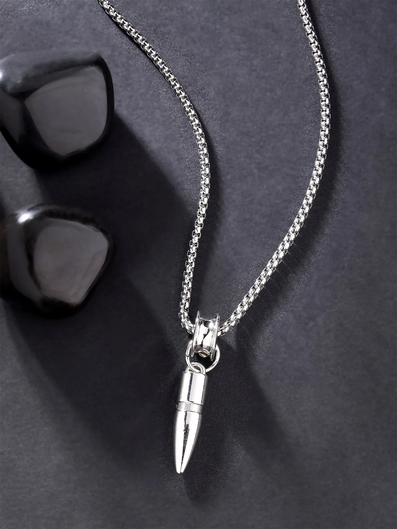 Bohey by KARATCART Silver Plated Bullet Metal Chain Pendant for Men