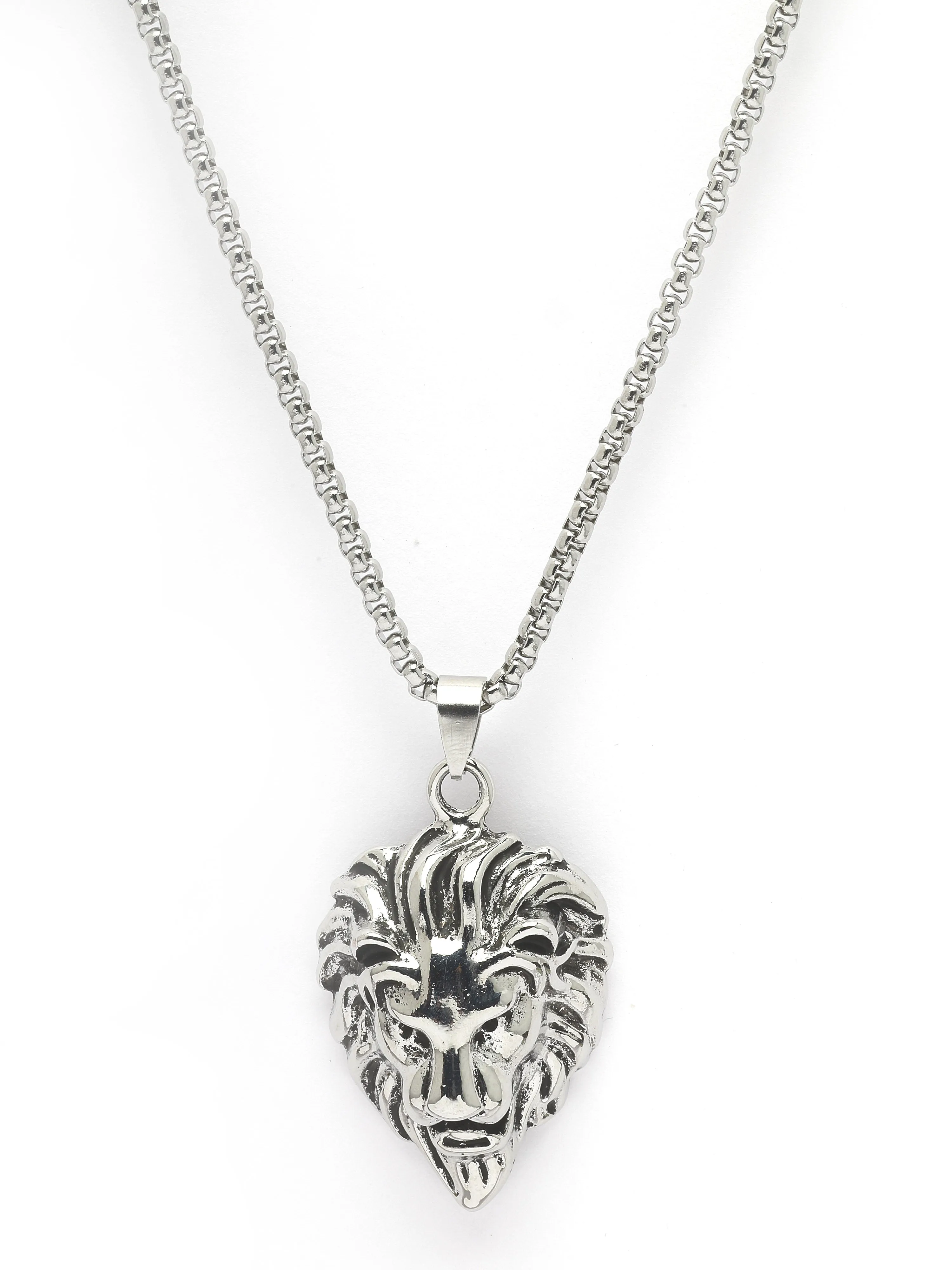Bohey by KARATCART Silver Plated Lion Metal Chain Pendant for Men