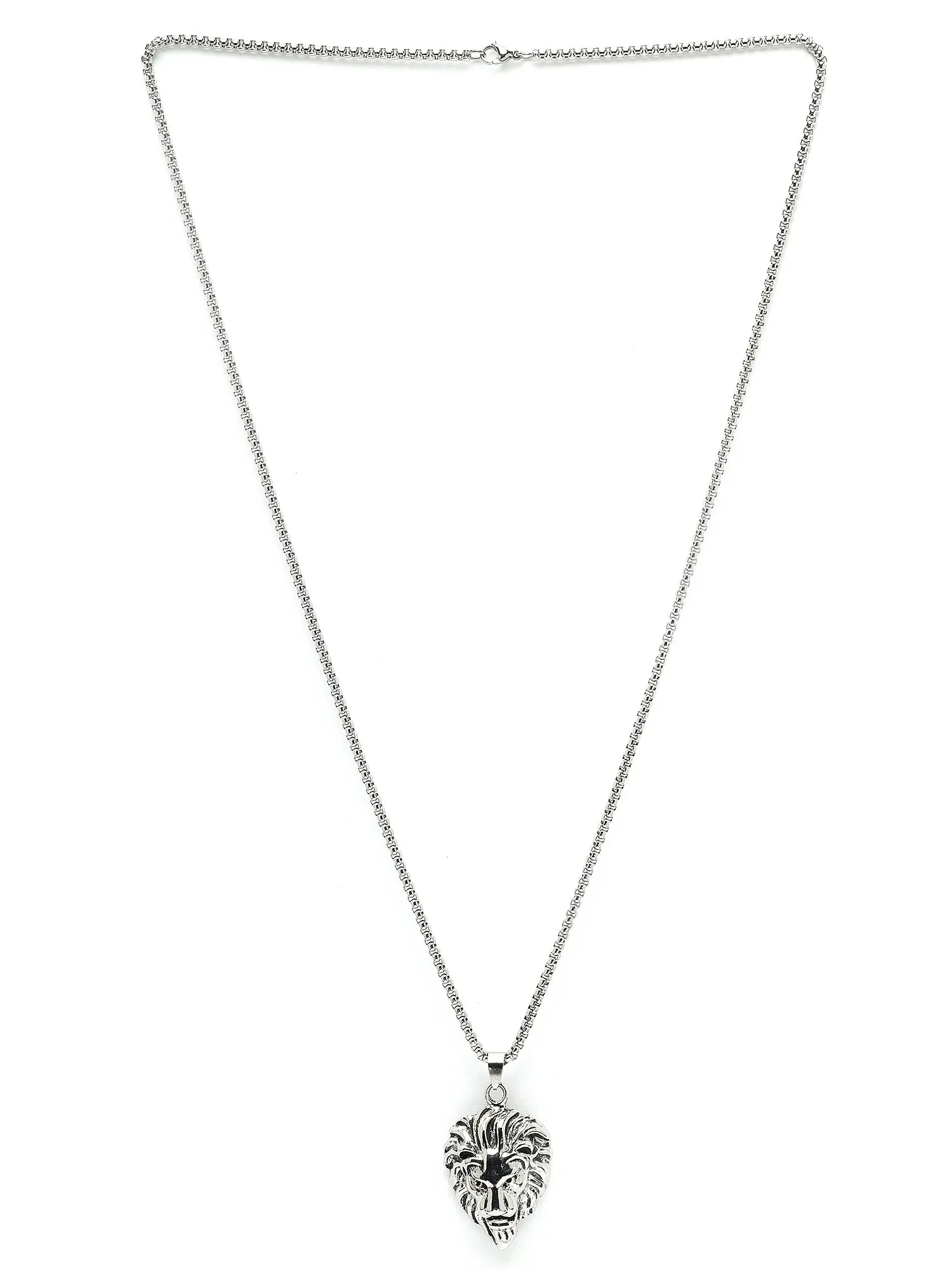 Bohey by KARATCART Silver Plated Lion Metal Chain Pendant for Men