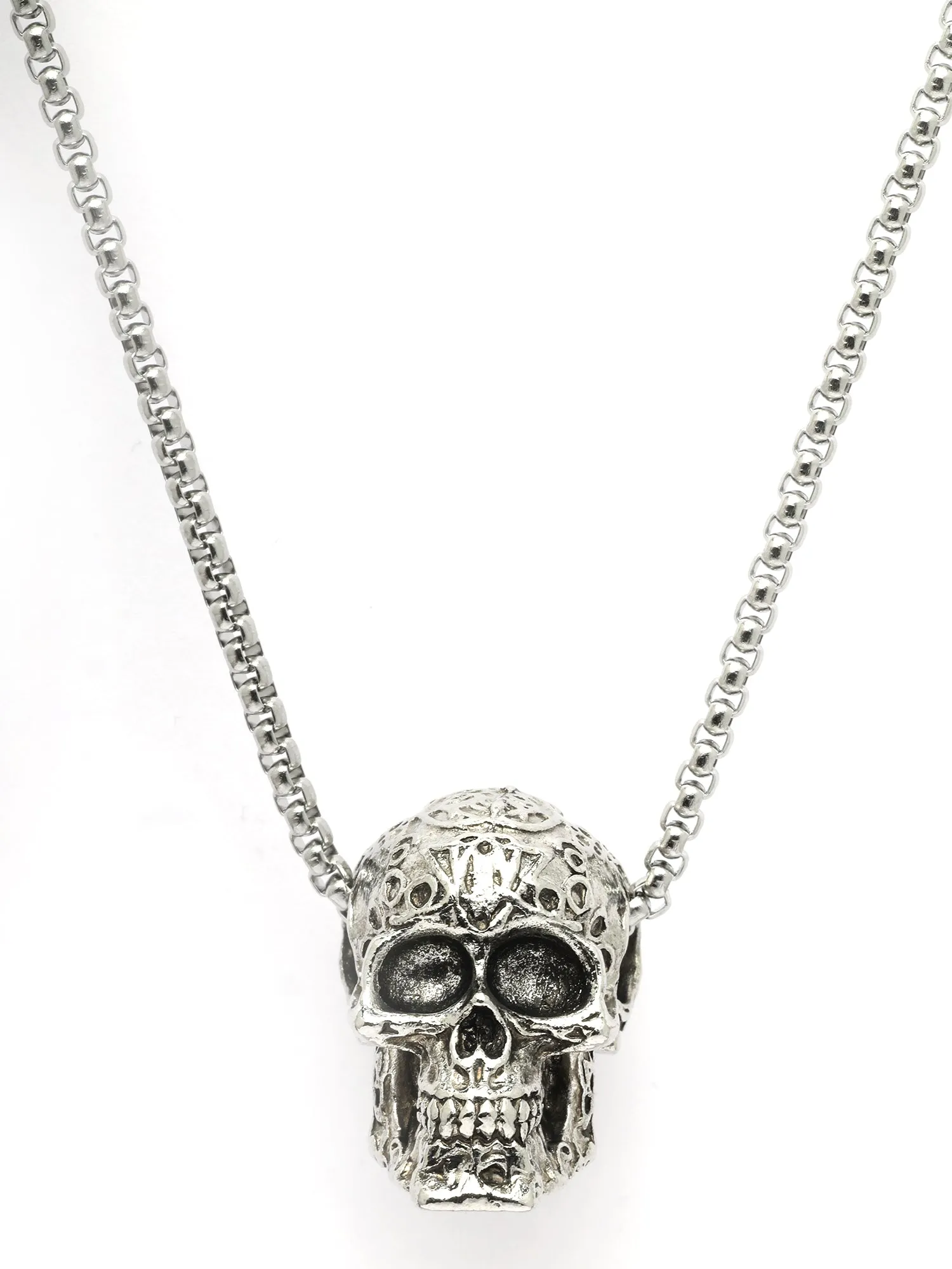 Bohey by KARATCART Silver Plated Skull Metal Chain Pendant for Men