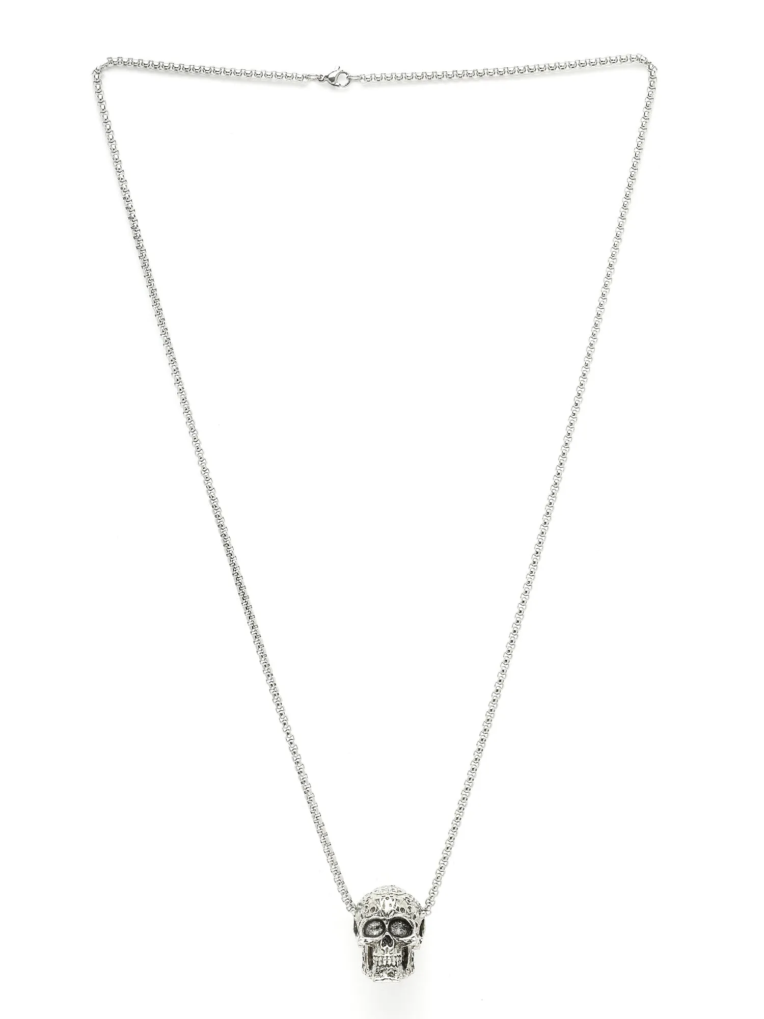 Bohey by KARATCART Silver Plated Skull Metal Chain Pendant for Men