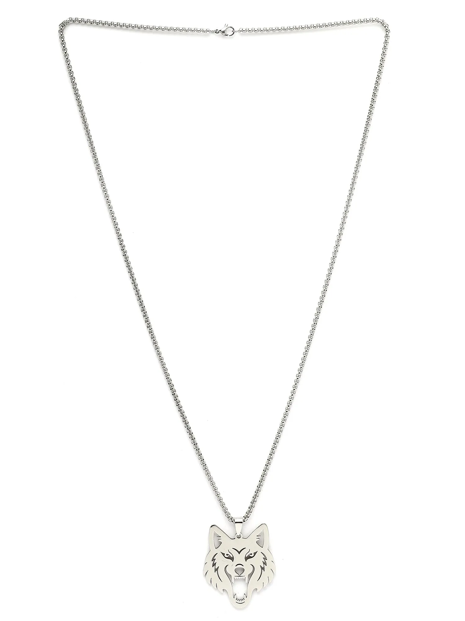 Bohey by KARATCART Silver Plated Wolf Metal Chain Pendant for Men