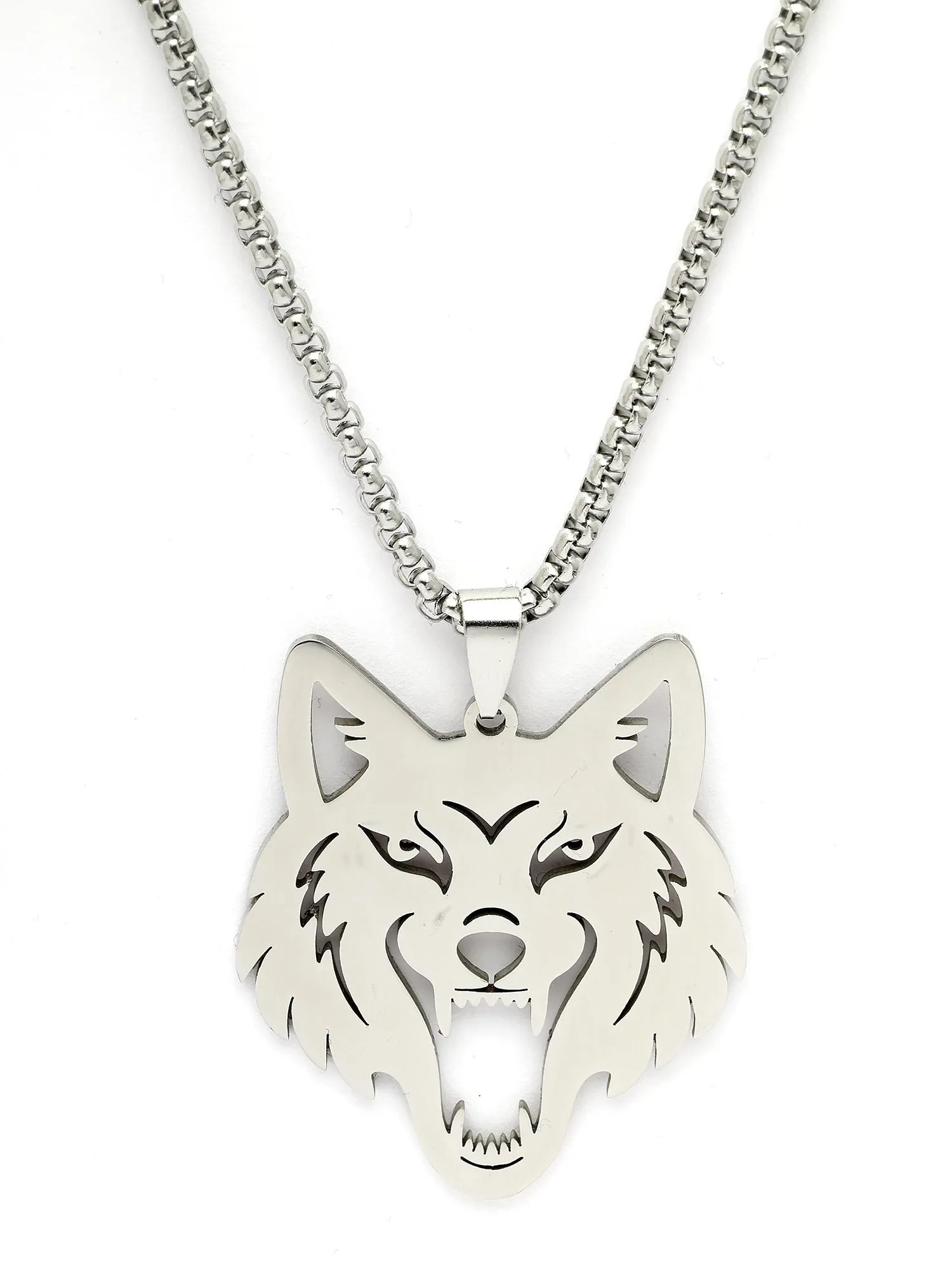 Bohey by KARATCART Silver Plated Wolf Metal Chain Pendant for Men