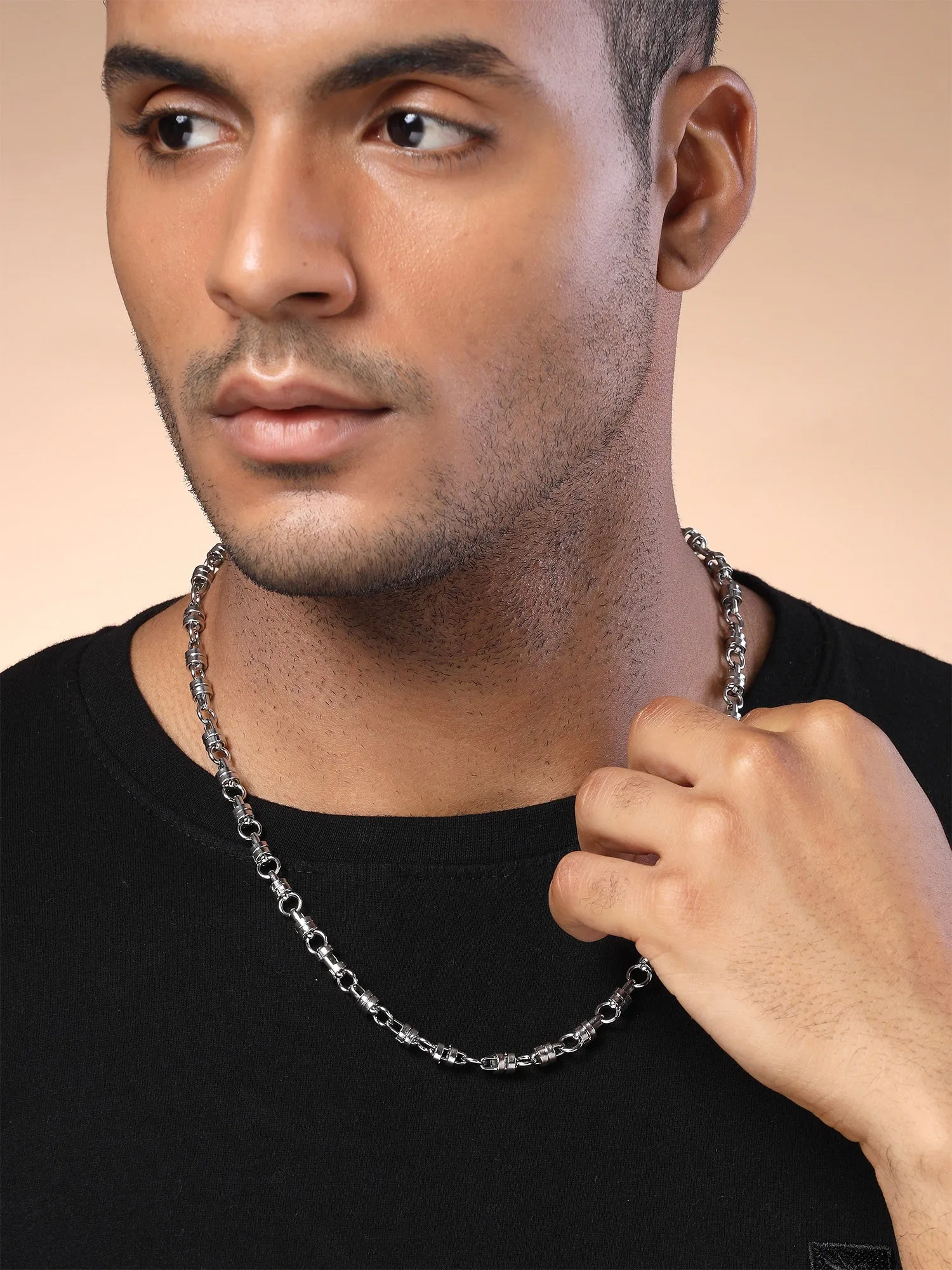 Bohey by KARATCART Silver Tone Link Chain Necklace for Men