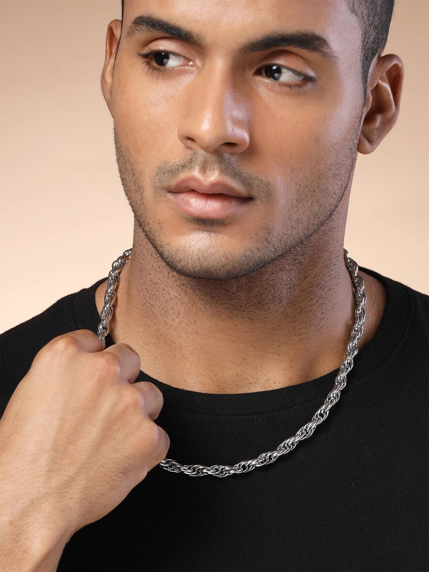 Bohey by KARATCART Silver Tone Link Chain Necklace for Men