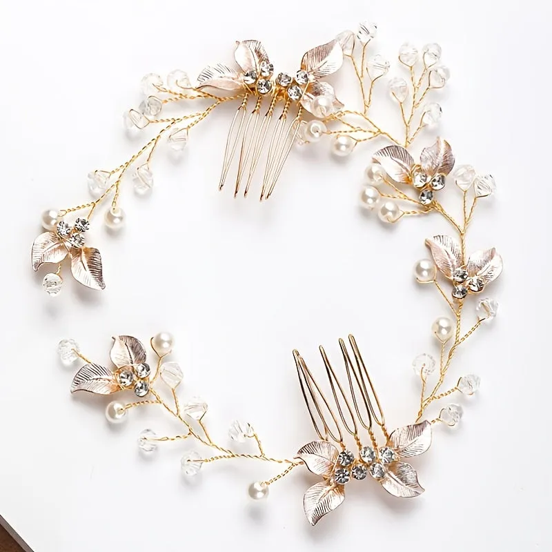 Bridal Golden Leaf Hair Vine, Silver Hair Comb, Rose Golden Leaf Hair Comb, Leaf Wreath, Golden Hair Vine, Bride Hair Accessories, Leaf Hair Vine