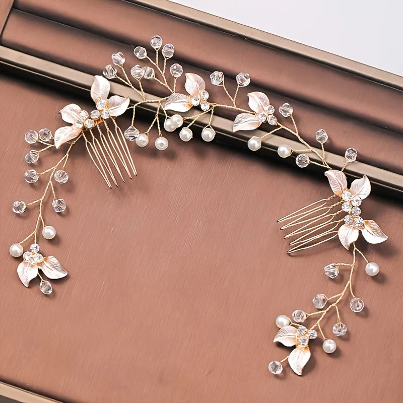 Bridal Golden Leaf Hair Vine, Silver Hair Comb, Rose Golden Leaf Hair Comb, Leaf Wreath, Golden Hair Vine, Bride Hair Accessories, Leaf Hair Vine