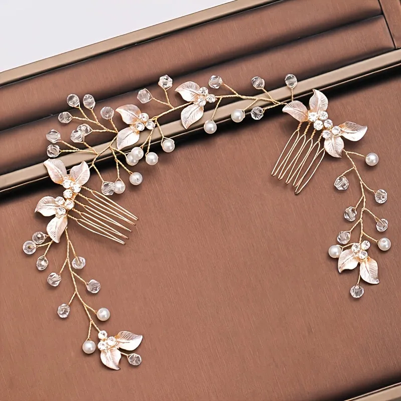 Bridal Golden Leaf Hair Vine, Silver Hair Comb, Rose Golden Leaf Hair Comb, Leaf Wreath, Golden Hair Vine, Bride Hair Accessories, Leaf Hair Vine