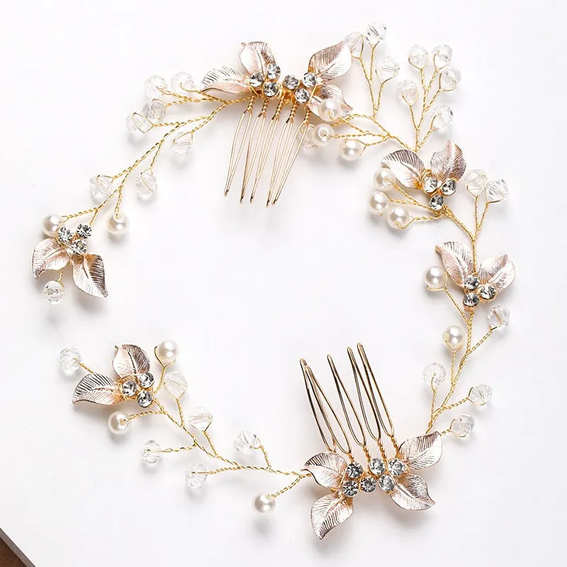 Bridal Golden Leaf Hair Vine, Silver Hair Comb, Rose Golden Leaf Hair Comb, Leaf Wreath, Golden Hair Vine, Bride Hair Accessories, Leaf Hair Vine