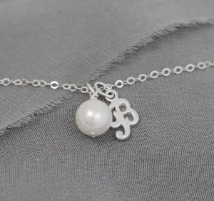 Bridesmaid Bracelet, Silver, Personalized Initial Jewelry with Pearl