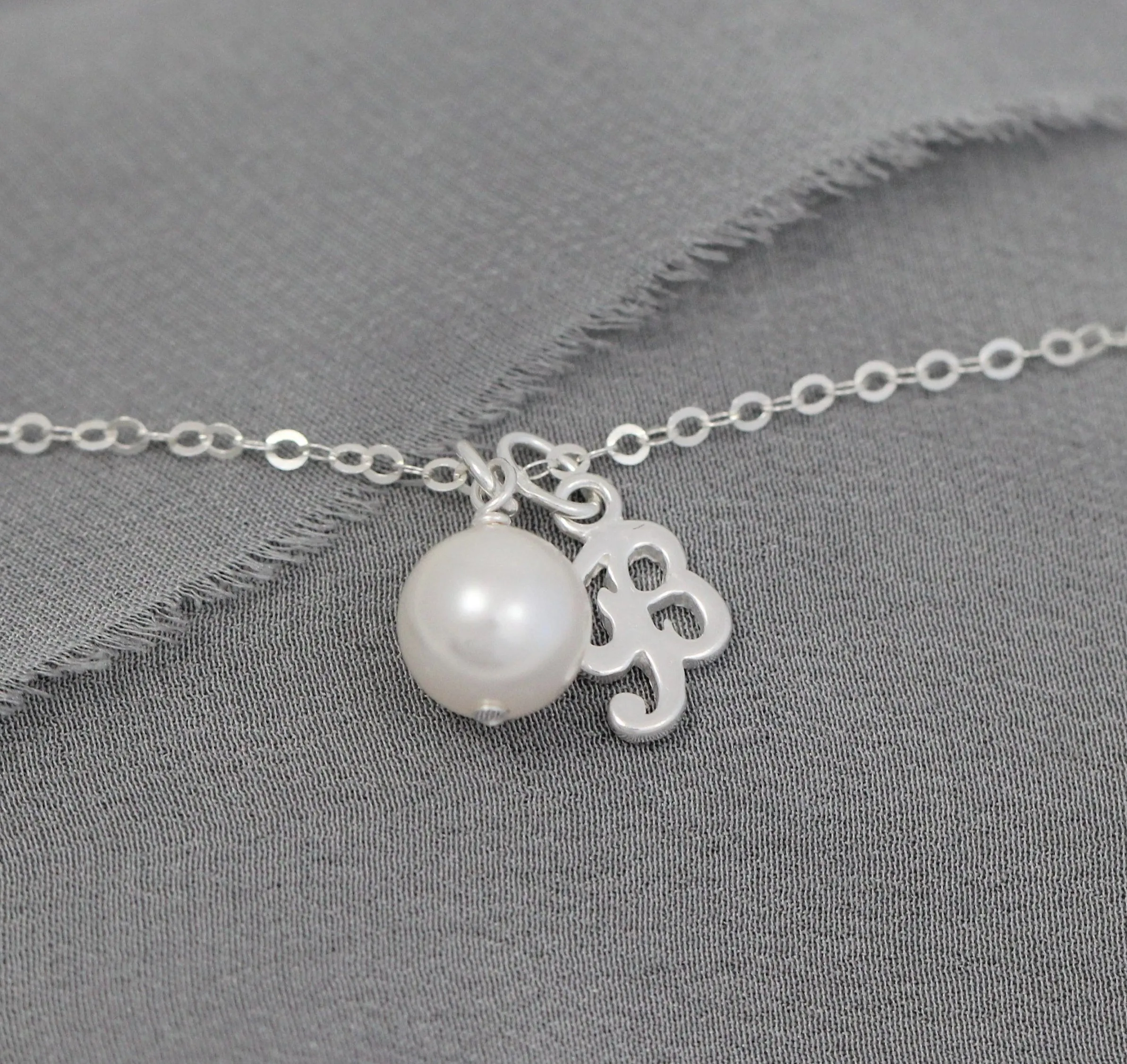 Bridesmaid Bracelet, Silver, Personalized Initial Jewelry with Pearl