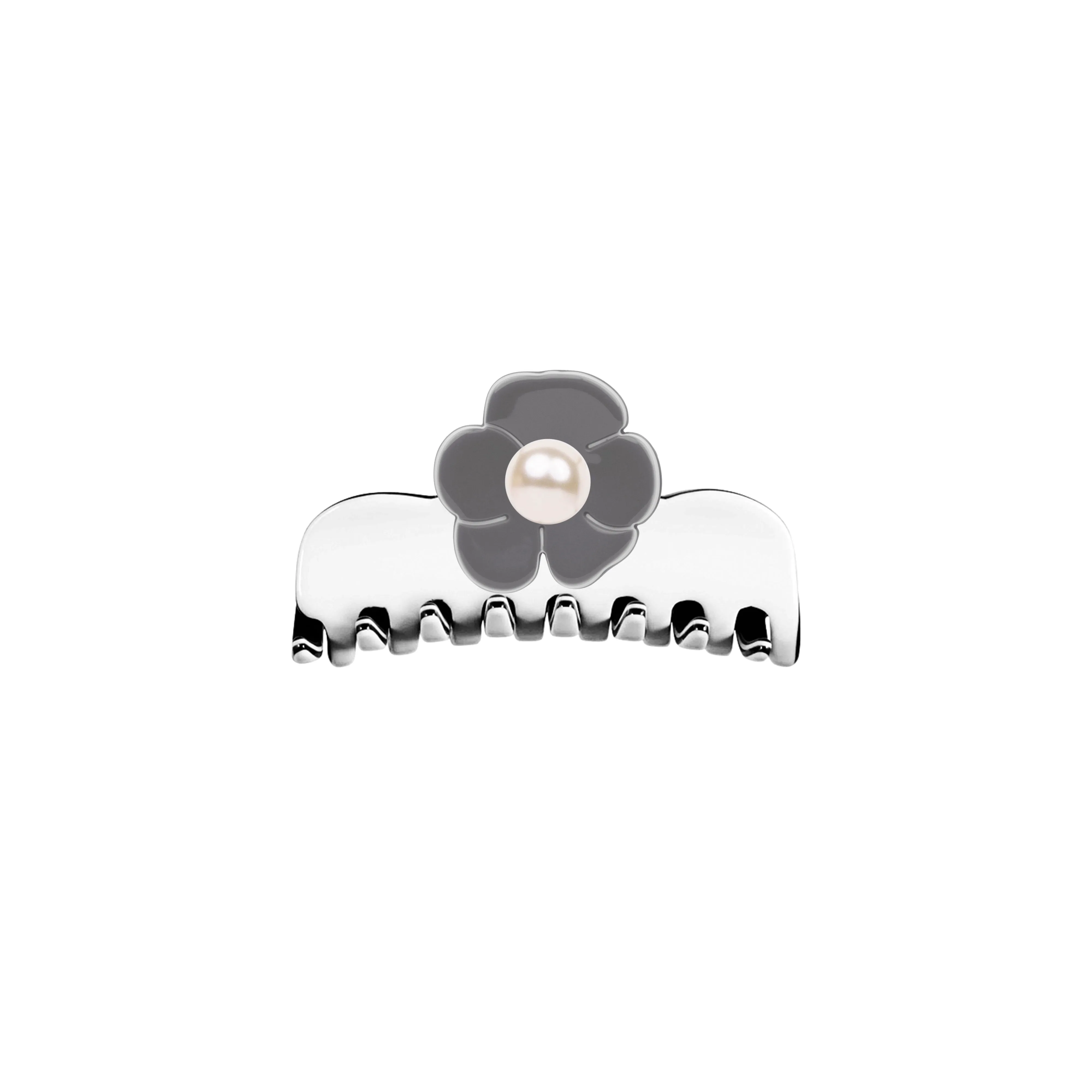 Camellia Pearl Small White Grey Claw Clip