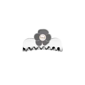 Camellia Pearl Small White Grey Claw Clip