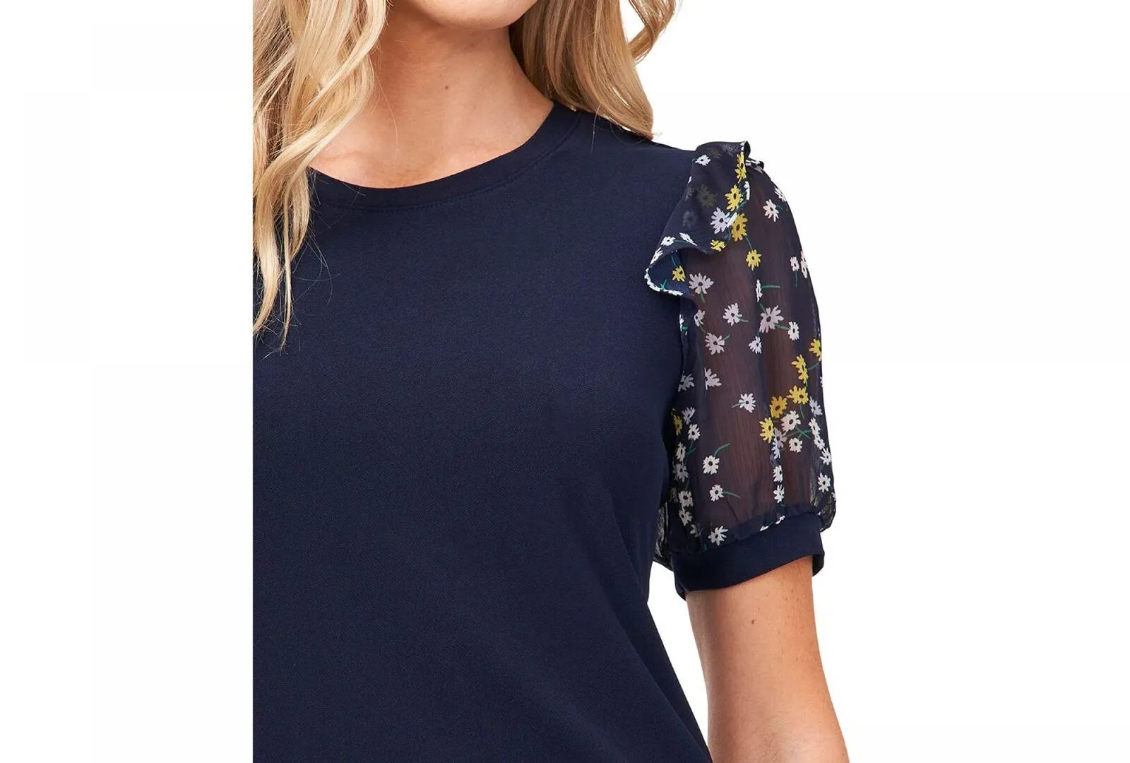 Cece Womens Scattered Daisy Puff Sleeve Shirt 7021663