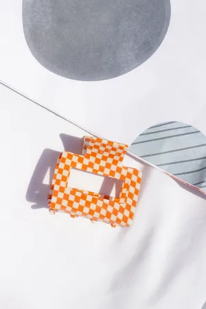 Checkerboard Print Cut Out Rectangle Claw Hair Clip