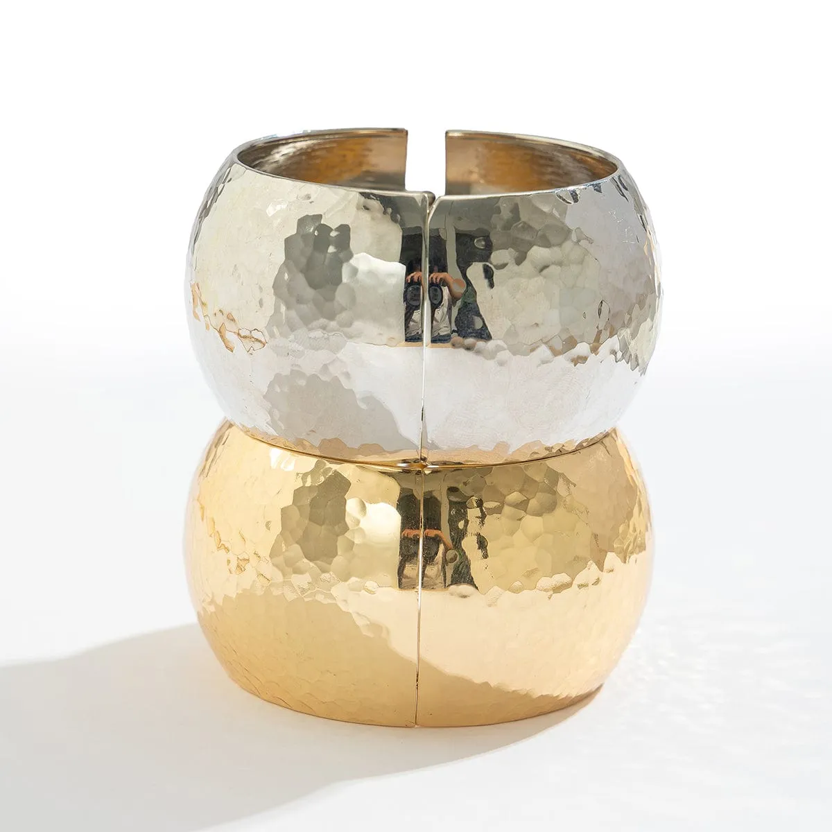 Chunky Gold Silver Tone Hammered Wide Cuff Bangle Bracelet