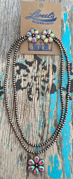 Copper Finish Navajo Pearl Necklace w/ Earrings Set