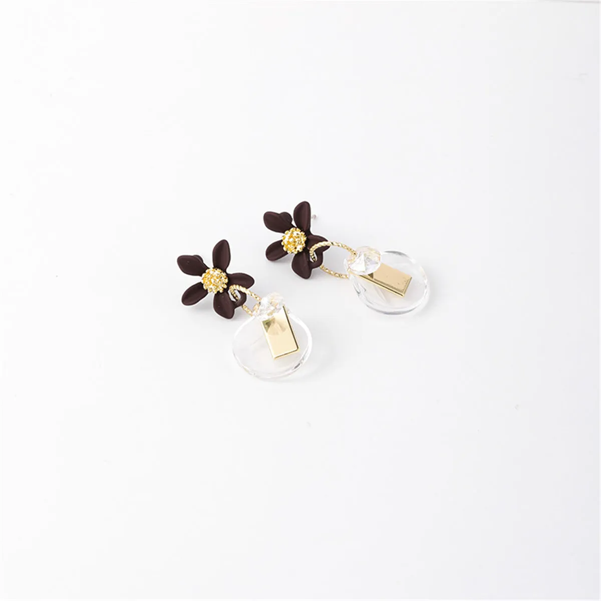Crystal & 18K Gold-Plated Flower Drop Earrings