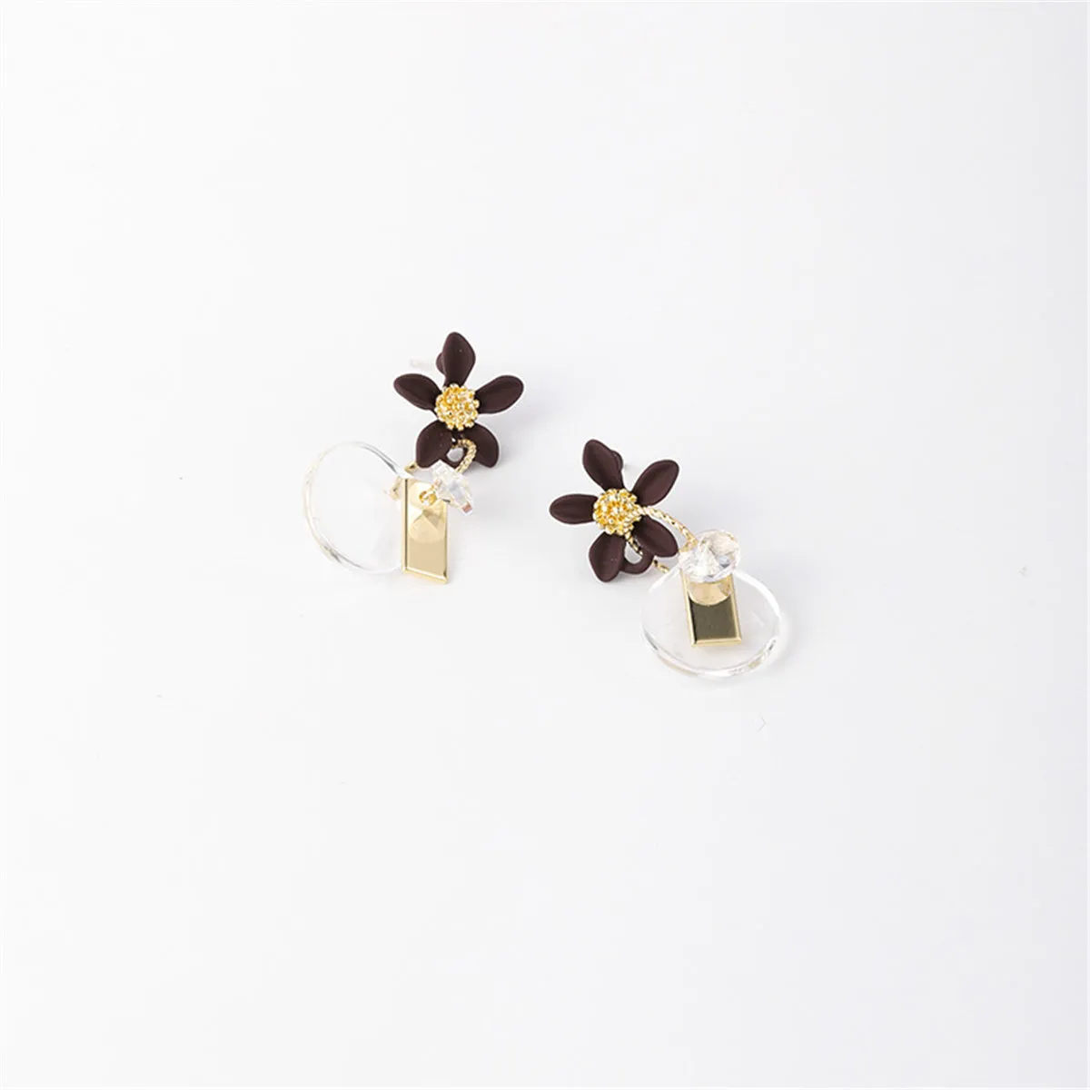 Crystal & 18K Gold-Plated Flower Drop Earrings
