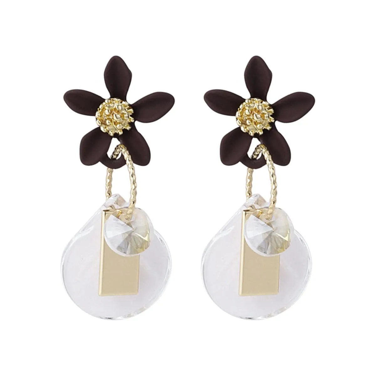 Crystal & 18K Gold-Plated Flower Drop Earrings