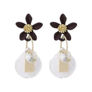 Crystal & 18K Gold-Plated Flower Drop Earrings
