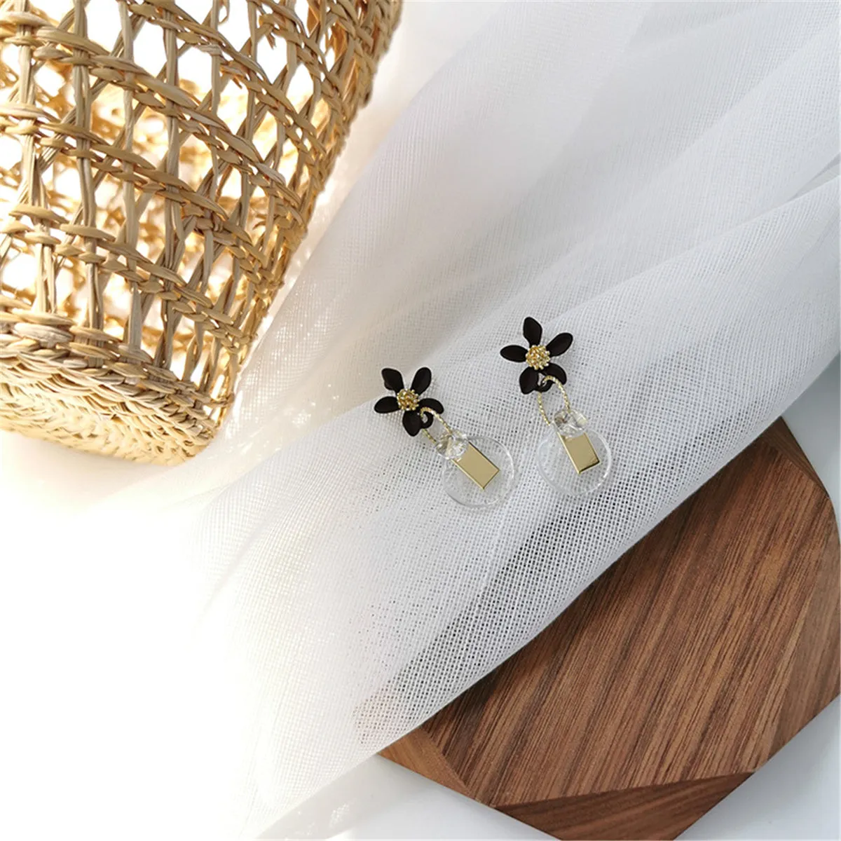 Crystal & 18K Gold-Plated Flower Drop Earrings
