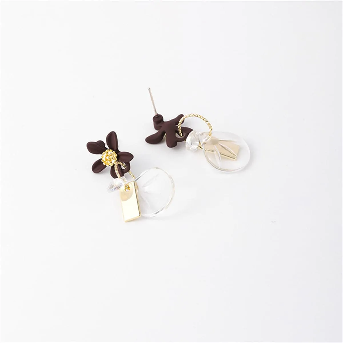 Crystal & 18K Gold-Plated Flower Drop Earrings