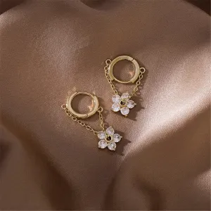 Cubic Zirconia & 18K Gold-Plated Floral Chain Huggie Earrings