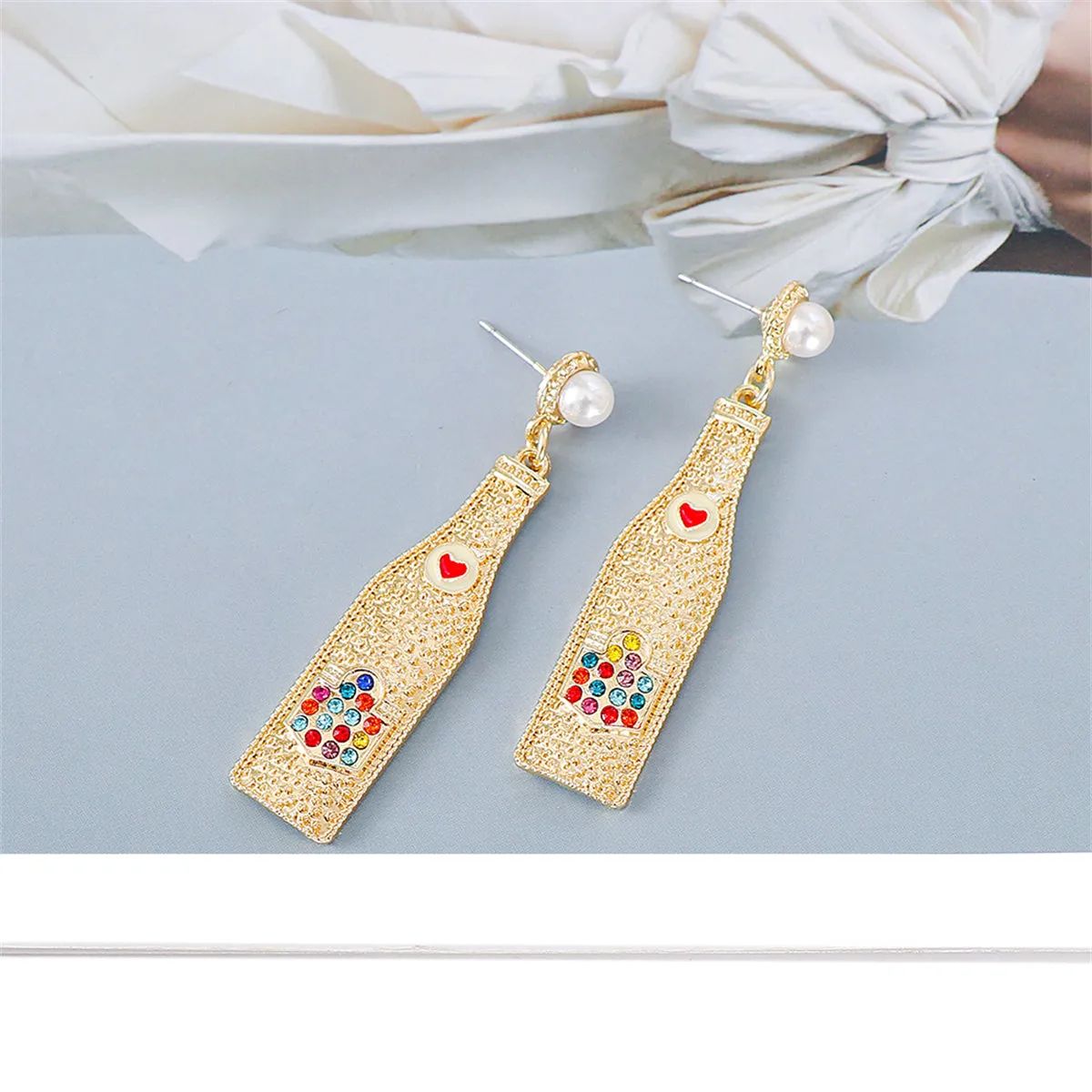 Cubic Zirconia & Pearl Wine Bottle Drop Earrings